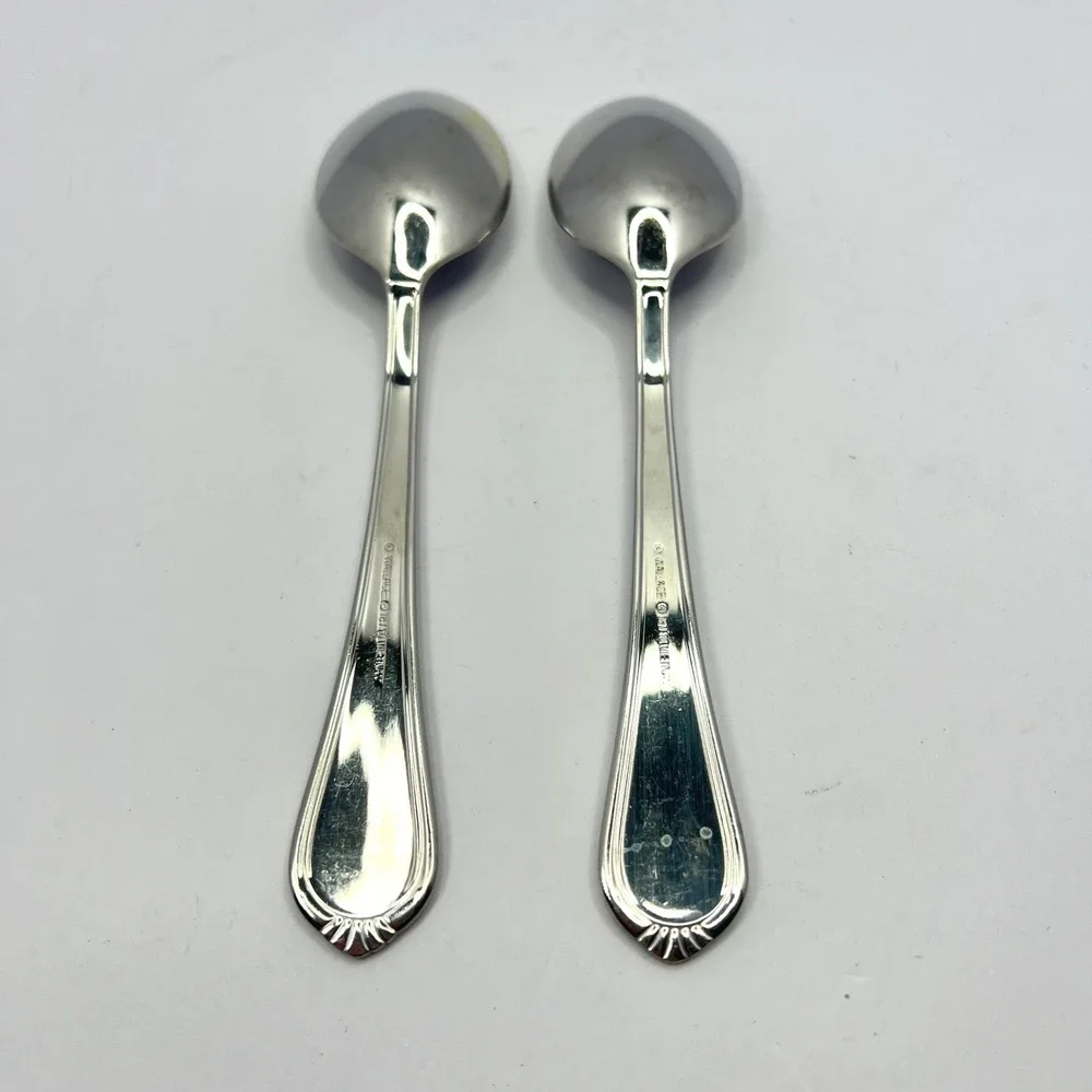 Wallace Silver Chatham Bead Oval Soup Spoon‎ Set of 2 Stainless Steel Vietnam